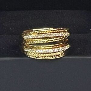 Crossover Gold+diamond ring Rope layered Premium 24k Luxe braid